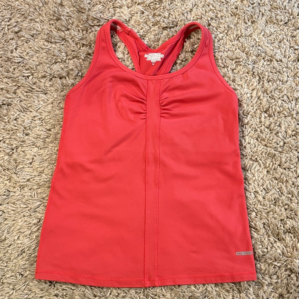 One Tooth Yoga Workout Womens Top built in Support Size Medium Salmon Color
